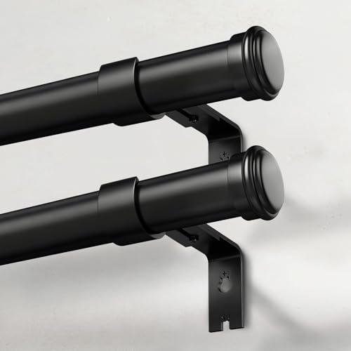 IFELS Heavy Duty Curtain Rods for Windows 28 to 48 Inch, 1 Inch Black Curtain Rods for Outdoor, Farmhouse, Bedroom, Kitchen, Living Room, Adjustable Easy Install Curtain Rods (A4,Black,30"-60")