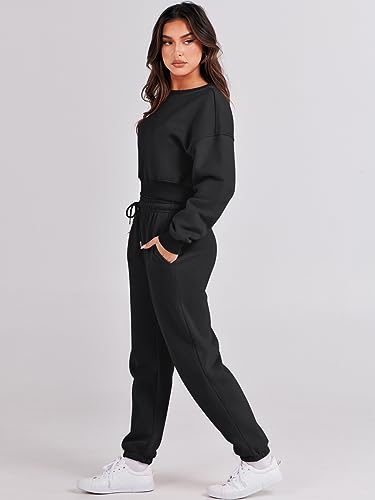 ANRABESS Women's Two Piece Outfits Long Sleeve Crop Sweatshirt and Jogger Pants Lounge Sweatsuit Sets Tracksuit with Pockets Medium