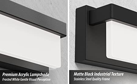 LIGHTINN LED Bathroom Vanity Light Fixture Over Mirror 16.5 inch Modern Rectangle Black Matte Metal Lighting Bar 4000K Daylight Wall Sconce (Black)
