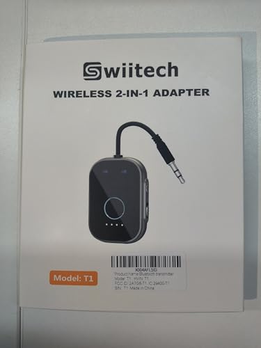 Swiitech Bluetooth Transmitter Receiver for TV, 2-in-1 Bluetooth 5.3 Adapter for Airplane, Gym Equipment, Cars, for up to Two Wireless Headphones, Cell Phones.