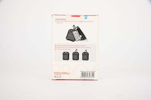 PROfezzion 1 Pack 2-in-1 Secure AirTag Holder Hard Shell Case with Key Rings, Key Tag, Metal Wire Cable, Allen Wrench and Spare Screws for Keychain, Dog Collar, Luggage Bag, Backpack & More - Black