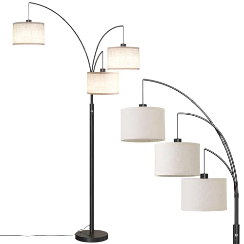 SUNMORY 3 Lights Floor Lamp for Living Room, 78" Tall Standing Lamp with Hanging Drum Shade, Modern Arc Floor Lamps with Heavy Base, Mid Century Arched Tree Floor Lamp for Bedroom, Office, Corner