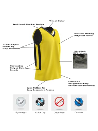 Liberty Imports Reversible Men's Mesh Athletic Basketball Jersey Single for Team Scrimmage (Black/Yellow, Medium)