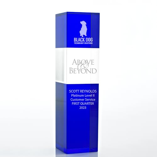 Baudville Blue Crystal Trophy Block Tower - Employee Award Gift