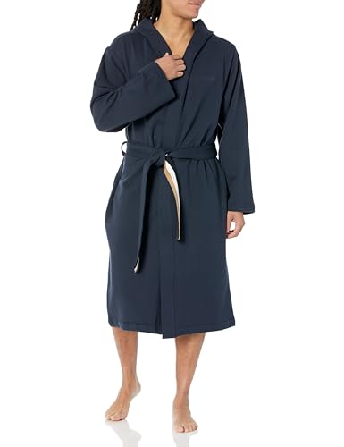 BOSS French Terry Cotton Robe with Iconic Flag Belt Detail, Black Currant, S