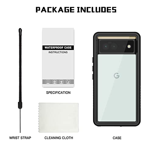 Lanhiem for Google Pixel 6 Case, IP68 Waterproof Dustproof with Built-in Screen Protector, Heavy Duty Full Body Protective Phone Case for Pixel 6, Black/Clear