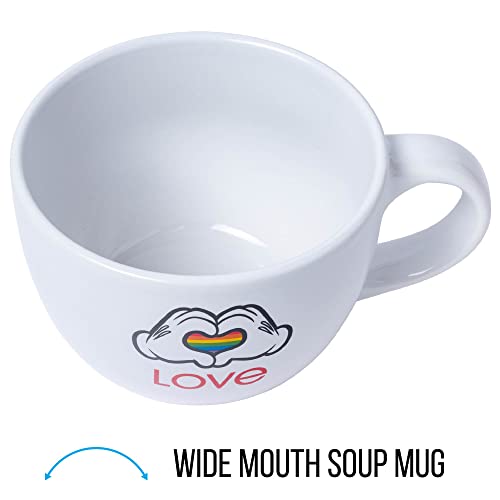 Silver Buffalo Mickey Mouse Hands Rainbow Pride Ceramic Soup Mug, 24 Ounces