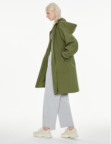 Orolay Women's Casual Hooded Raincoat Spring Light Jacket Zip Up Long Overcoat Warm Windbreaker with Belt Armygreen Small