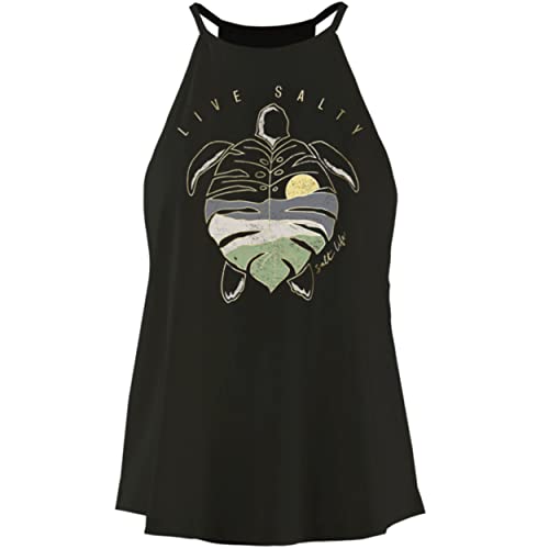 Salt Life Turtle Leaf Halter Tank Top, Ebony, Small