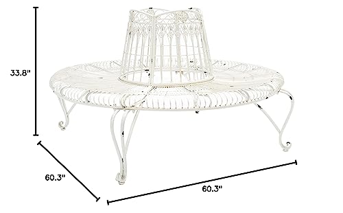 SAFAVIEH PAT5019B Outdoor Collection Ally Darling Antique White Wrought Iron 60-inch Round Tree Bench