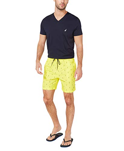 Nautica Men's Standard Quick Dry All Over Classic Anchor Print Swim Trunk, Blazing Yellow, X-Small