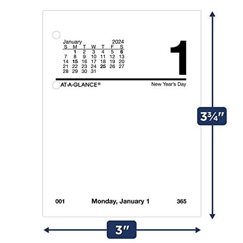 AT-A-GLANCE 2024 Daily Desk Calendar Refill, 3" x 3-3/4", Mini, Loose-Leaf (E9195024)