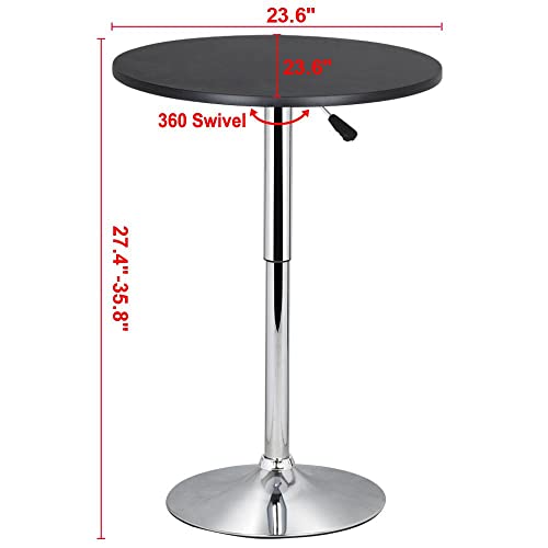 Yaheetech Round Bar Table, Adjustable Height and 360° Swivel Bar Tables, Cocktail Table with MDF Top, Silver Leg Base for Bar, Bistro, Café, Black