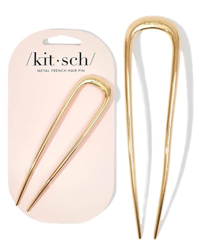 Kitsch Metal French Hair Pins for Women, Gold French Pins for Thick Hair, U Shaped Hair Pins, Metal Hair Pin for All Hair Types, Hair Sticks for Buns, French Twist Hair Pin, Hair Fork - 1pc Gold