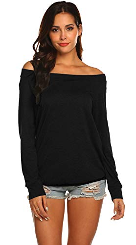 Halife Red Off the Shoulder Tops for Women Long Sleeve Loose Casual Slouchy Shirts M