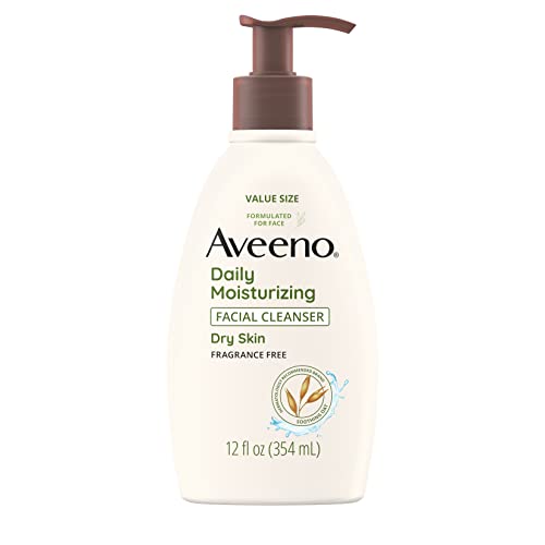 Aveeno Daily Moisturizing Facial Cleanser for Dry Skin, Gentle Face Cleanser with Soothing Oat for Skin that Feels Soft & Supple, Removes Dirt, Oil and Impurities, Fragrance Free, 12 FL OZ