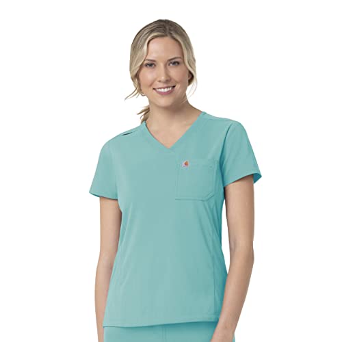 Carhartt womens Women's Carhartt Modern Fit Tuck-in Top Medical Scrubs Shirt, Aqua Sea, Small US