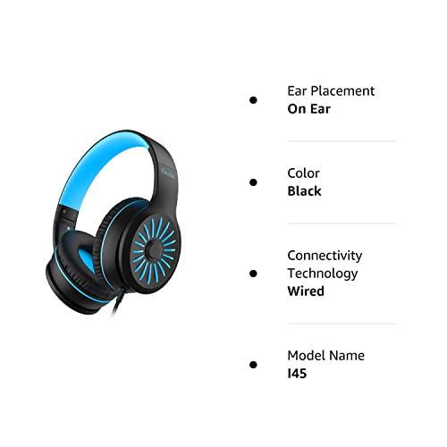 Elecder i45 Black Wired Headphones, Immersive Hi-Fi Stereo Bass, Lightweight and Folding, 4.9ft Nylon Woven Rope, Ideal for School, Travel, Home, Office, and More