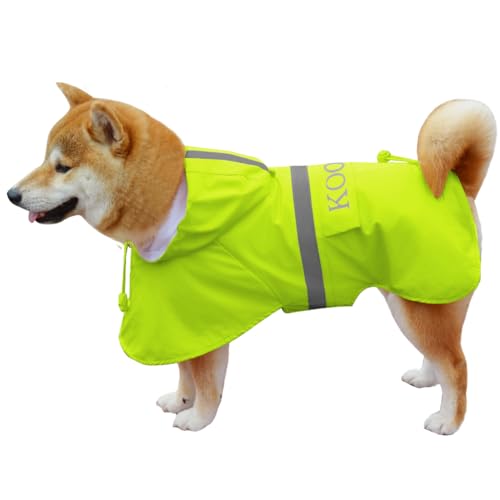 KOOGAL Dog Raincoat Apparel Poncho Waterproof Dog Clothes Pet Raincoat Jacket for Small to Medium Sized Dogs (Fluor-Yellow,2XL)