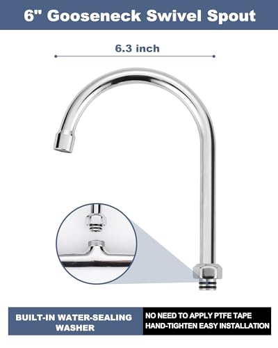 iVIGA Commercial Sink Faucet with 6” Gooseneck Swivel Spout, 8" Center Wall Mount Kitchen Faucet, Dual Handles Brass Utility Sink Faucet for Laundry Room Restaurant Compartment Sink, Polish Chrome