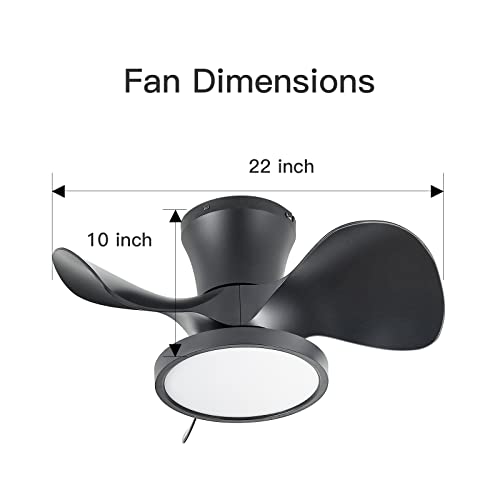 TALOYA 52 inch Ceiling Fans with Lights,Remote Control Multifunctional Quiet Fan with Three Color Temperature and Dimmable Light with Reversible Blades Black