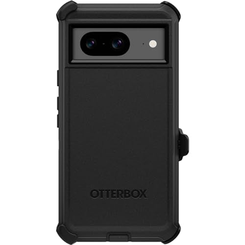 OtterBox Google Pixel 8 Defender Series Case - BLACK, rugged & durable, with port protection, includes holster clip kickstand