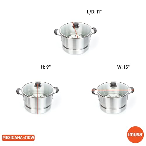 IMUSA USA MEXICANA-410 Aluminum Steamer with Glass Lid 10-Quart, Silver, 10Qt