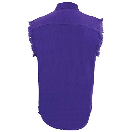 Milwaukee Leather DM1006 Men's Purple Lightweight Denim Shirt with with Frayed Cut Off Sleeveless Look - Small