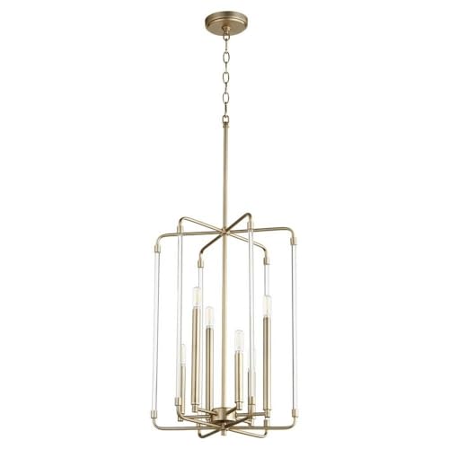 Quorum 8114-6-80 Transitional Six Light Entry Pendant from Optic Collection in Brass Finish,