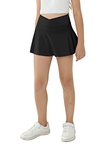 Girl's Sport Skirts with Pockets Shorts Cross High Waist Tennis Golf Skort Solid Color Athletic Workout Skirt 5-6 Years