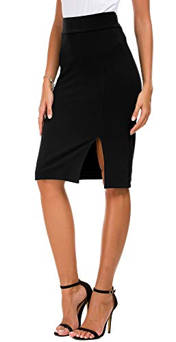 EXCHIC Women's Pencil Skirt Bodycon Business Skirt Side Slit Hem (Large, Royal Blue)