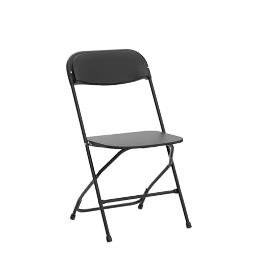 VINGLI 4 Pack Black Plastic Folding Chair, Indoor Outdoor Portable Stackable Commercial Seat with Steel Frame 350lb. Capacity for Events Office Wedding Party Picnic Kitchen Dining