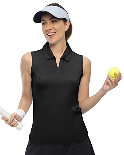 YSENTO Women's Sleeveless Golf Apparel Shirts Clothes Outfits Collared 1/4 Zip Tank Tops Quick Dry Tennis Polo Shirts Sky Blue 2X