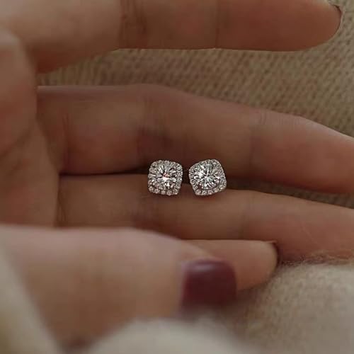 Square Cubic Zirconia Earrings Studs for Women Simulated Diamond CZ Stud Silver Earrings for Women Trendy for Men