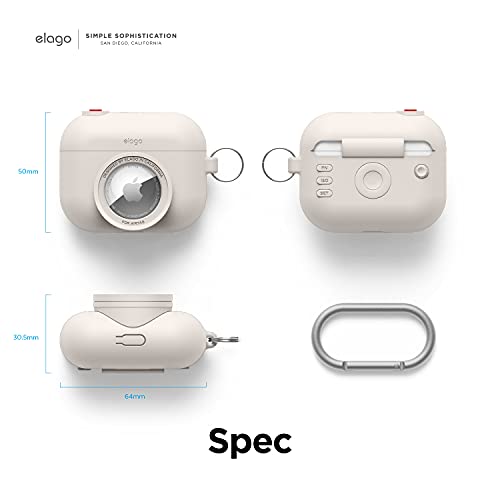 elago AirTag Compatible with AirPods Pro Instant Case, Classic Design Camera Case, Keychain Included [Tracking Device Not Included] (Stone)