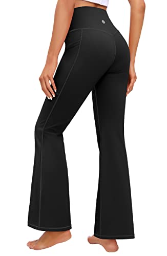 Ewedoos Flare Leggings for Women with Pockets Tummy Control Crossover Flare Yoga Pants Dress Casual Slacks Trousers