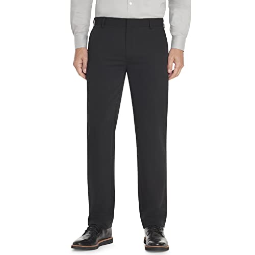 Van Heusen Men's Wrinkle Free Stretch Flat Front Dress Pant, Black, 36W x 30L