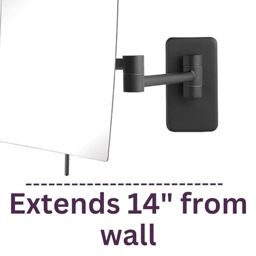 JERDON Wall Mount Makeup Mirror with 5X Magnification - 8.75” x 6.5” Rectangular Mirror Extends 14” – Black Finish – Model JP695BK
