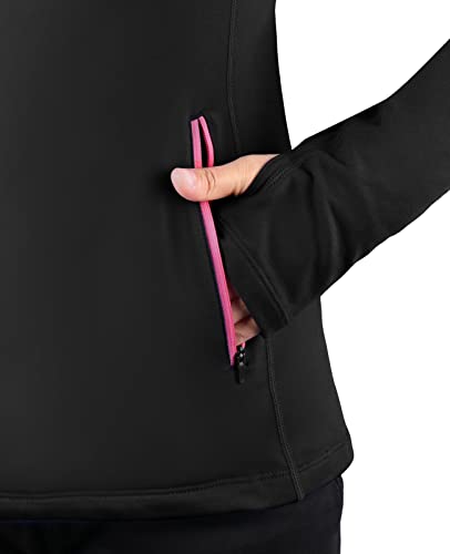 BALEAF Women's Running Jacket Thermal Fleece Pullover Half Zip Tops Thumbholes Winter Long Sleeve Cold Weather Black XS