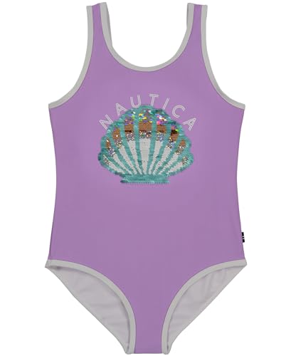 Nautica Girls' One-Piece Swimsuit with UPF 50+ Sun Protection, Quick Drying Bathing Suit, Prism Pink