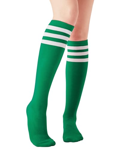 Joulli Women's Knee High Athletic Socks Stripe Tube Outdoor Sport Socks 3 Pairs, White