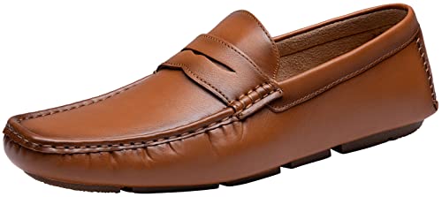 Jousen Men's Loafers Dress Shoes Retro Lightweight Slip On Casual Driving Penny Loafer for Men(AMY3064 Brown 09)