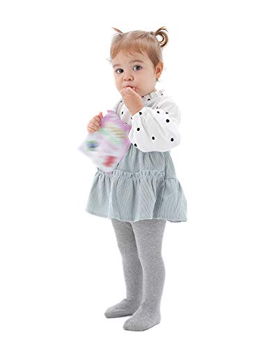 EPEIUS Baby Tights Baby Girls Non-Slip Ribbed Leggings Infants Girl Seamless Cotton Stockings Pantyhose Footed Tights 3-6 Months 3 Pack White Pink XS