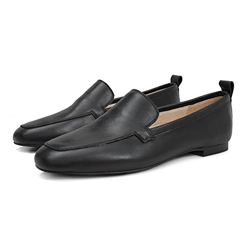 ONEENO Women's Casual Black Leather Flat Loafer 5.5 M US