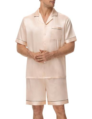 SWOMOG Couples Matching Pajamas Silk Pj Set Women Loungewear Set Button Down Pajamas Mens Sleepwear Sleep Shorts Summer Lounge Sets Dark Navy Blue