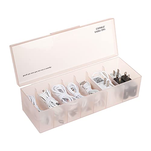 Yesesion Plastic Cable Organizer Box with Lid and 7 Compartment, Large Cord Management Storage Case, Electronics Accessories Organizer for Home Office Desk, Drawer, Phone Charger, Wires (White)