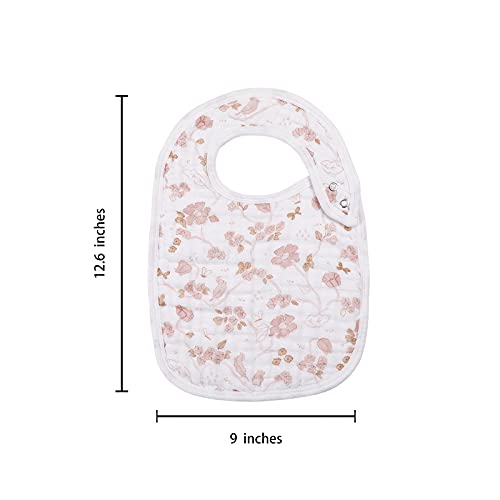 Snap Muslin Bibs for Girls, 3-Pack Baby Bibs for Infants, Newborns and Toddlers, 100% Cotton Muslin Absorbent & Soft Layers, Adjustable Snaps,"Spring"