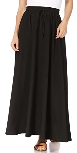 Maxi Skirts for Women Long Length Reg & Plus Skirts for Women & Teens, Trendy Summer Skirts for Women, Aline Flowy Elastic High Waisted Midi Womens Skirts Boho (Medium, Green Black Dots)