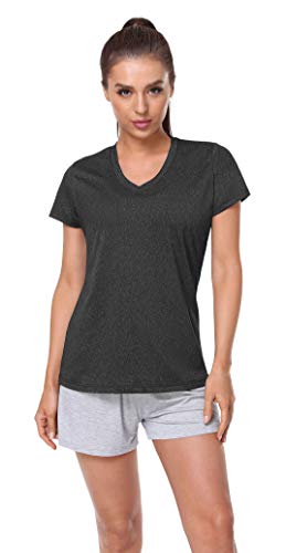 Xelky 3-4 Pack Women's V Neck Tshirt Short Sleeve Moisture Wicking Athletic Shirts Sport Activewear Fitness Workout Gym Tops 3Black/Gray/Green S