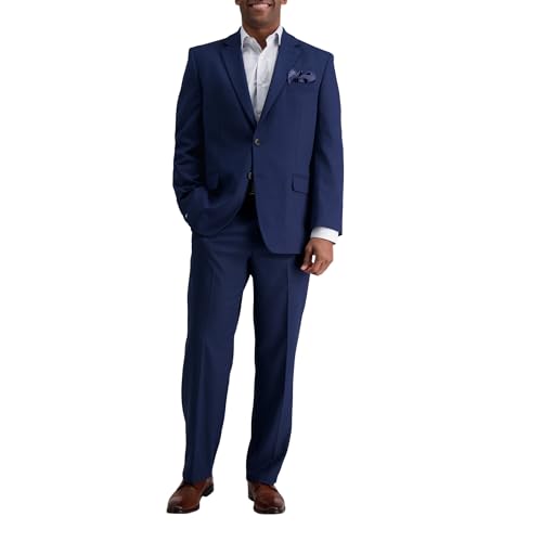 J.M. Haggar Men's Premium Stretch Classic Fit Solid Suit Separates Jackets, Navy Herringbone Print-Pant, 44x32